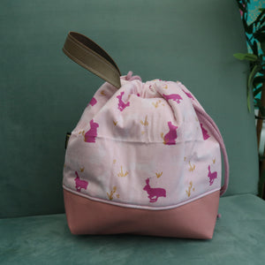 Bunny Rabbits Drawstring Bag (Pink)