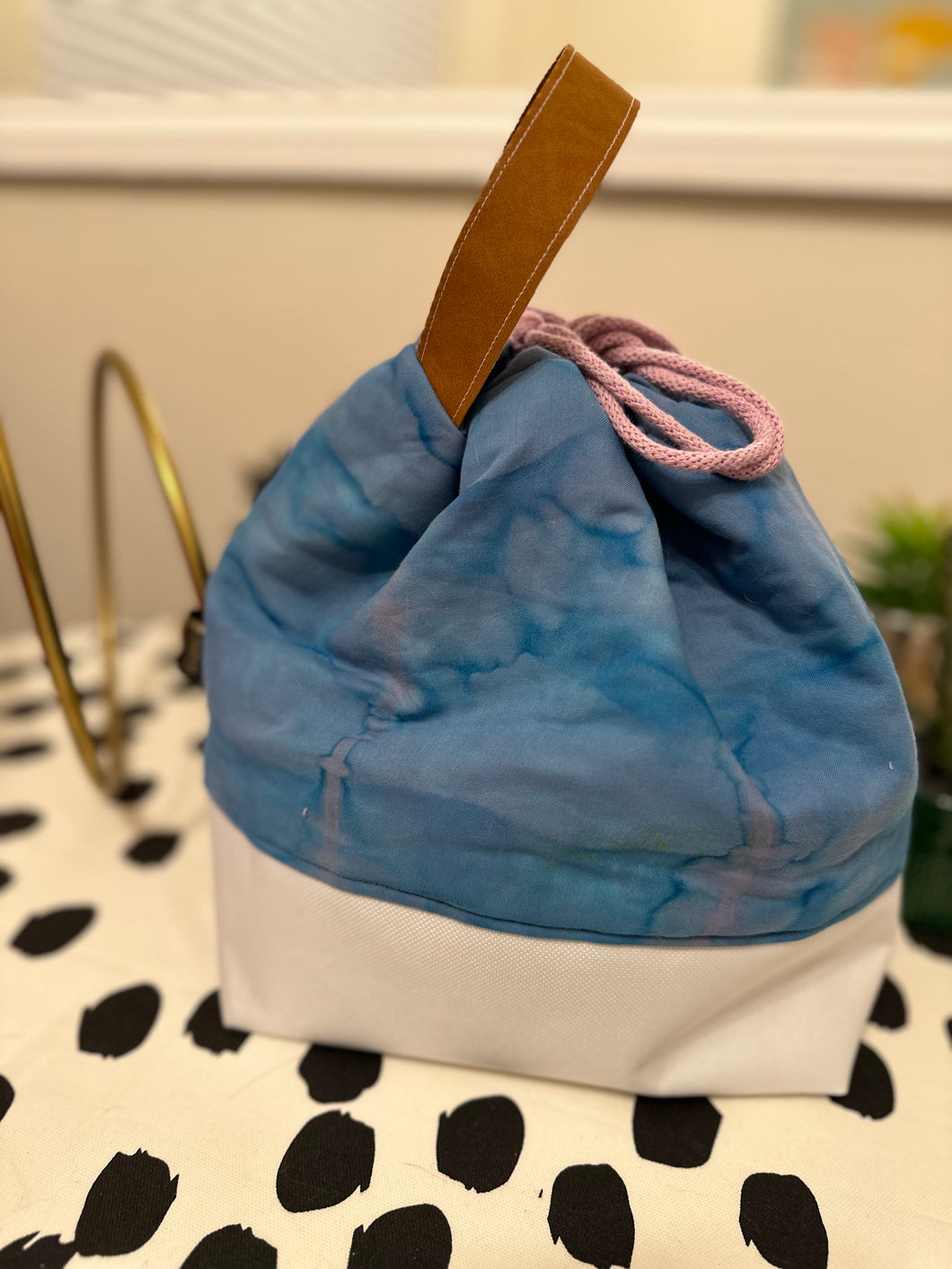TieDye HandDyed Fabric Drawstring Bag (Blue)