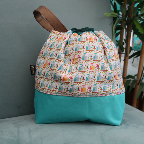 Owls Drawstring Bag (Teal)
