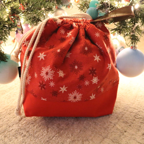 Snowflake Drawstring Bag (Red)